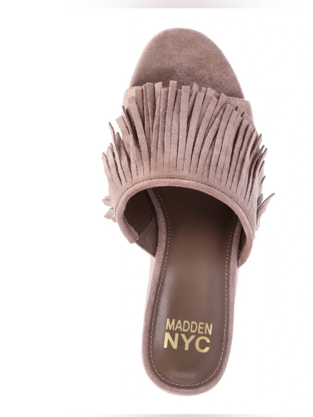 NWT! Madden NYC Women's Fringe Boho Taupe Faux Suede Wedge Platform Sandal Sz 9
